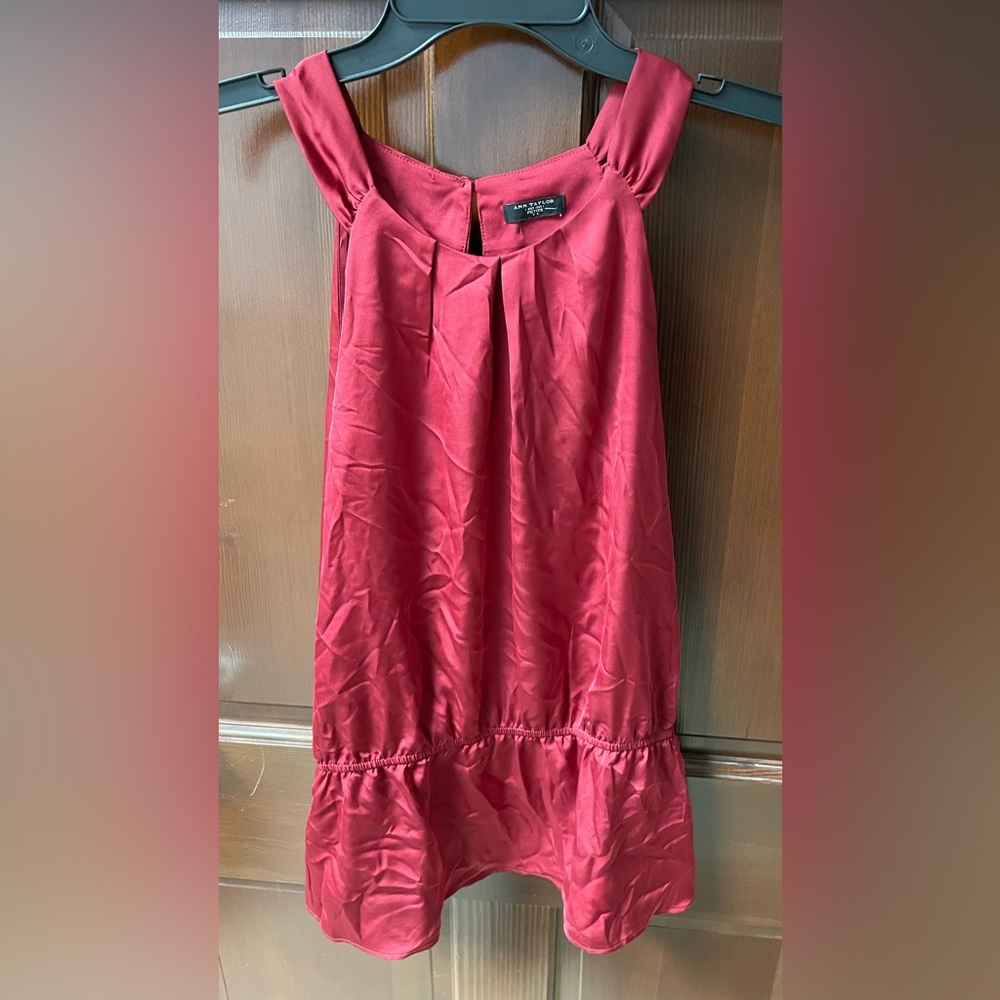 Ann Taylor Petites Satin Blouse Top Shirt  Red Womens Size Small